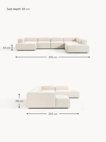 Sofa modułowa z mieszanki lnu Lennon, Tapicerka: 50% wiskoza, 25% len, 15%, Nogi: tworzywo sztuczne Ten pro, Beżowa mieszanka lnu, S 418 x G 269 cm, lewostronna