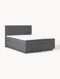 Boxspringbed Livia met opbergruimte, Matras: 5-zones pocketvering, Geweven stof donkergrijs, B 180 x L 200 cm, hardheidsgraad H2