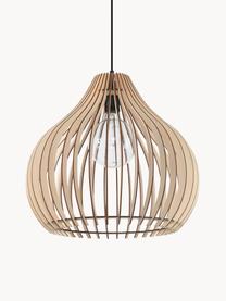 Lampa wisząca z drewna Pantilla, Jasne drewno naturalne, czarny, Ø 39 x W 40 cm
