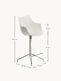 Sgabello da bar girevole in plastica Meridiana, Seduta: plastica, Gambe: acciaio cromato, Bianco latte, argentato, Larg. 55 x Alt. 107 cm