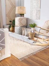 Handgeweven boho vloerkleed Sydney met franjes, 60% katoen, 40% wol, Beige, crèmekleurig, B 120 x L 170 cm (maat S)