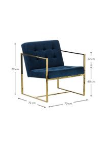 Fauteuil lounge en velours Manhattan, Velours bleu foncé, couleur dorée, larg. 70 x prof. 72 cm