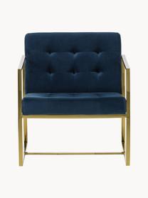 Fauteuil lounge en velours Manhattan, Velours bleu foncé, couleur dorée, larg. 70 x prof. 72 cm