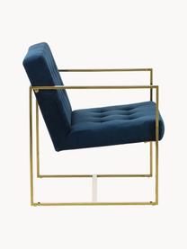 Sillón de terciopelo Manhattan, Tapizado: terciopelo (poliéster) Al, Estructura: metal recubierto, Terciopelo azul oscuro, dorado, An 70 x F 72 cm