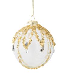 Bola de Navidad Flitter, Ø 8 cm, 12 uds., Vidrio, Blanco, transparente, dorado, Ø 8 cm