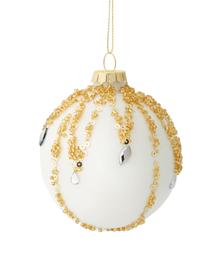 Bola de Navidad Flitter, Ø 8 cm, 12 uds., Vidrio, Blanco, transparente, dorado, Ø 8 cm