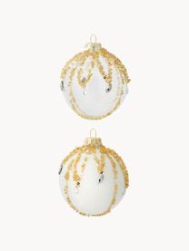 Boules de Noël Flitter Ø 8 cm, 12 pièces, Verre, Blanc, doré, Ø 8 cm