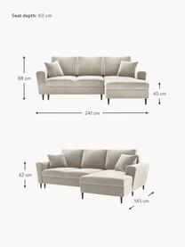 Fluwelen hoekbank Moghan (3-zits) met slaapfunctie en opbergruimte, Bekleding: polyester fluweel, Frame: massief grenen, triplex, , Poten: gelakt metaal, Fluweel lichtbeige, B 241 x D 145 cm, hoekdeel links