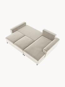 Fluwelen hoekbank Moghan (3-zits) met slaapfunctie en opbergruimte, Bekleding: polyester fluweel, Frame: massief grenen, triplex, , Poten: gelakt metaal, Fluweel lichtbeige, B 241 x D 145 cm, hoekdeel links