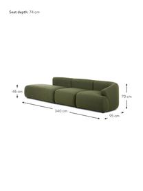 Chaise-longue componibile in tessuto verde Sofia, Rivestimento: 100% polipropilene Con 23, Struttura: legno di pino massiccio, , Piedini: plastica, Tessuto verde, Larg. 340x Prof. 95 cm