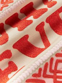 Housse de coussin rectangulaire avec slogan brodé Whatever, Rouge corail, blanc cassé, larg. 30 x long. 50 cm