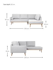 Sofa narożna z nogami z drewna dębowego Saint (3-osobowa), Tapicerka: poliester Dzięki tkaninie, Jasnoszara tkanina, S 243 x G 220 cm