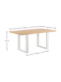 Eettafel Oliver met massief houten blad, Zitvlak: geolied massief wild eike, Poten: gepoedercoat metaal, Wild eiken, wit, B 180 x D 90 cm