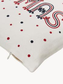 Copricuscino ricamato con cuciture decorative invernali Fenna, 100% cotone, Bianco crema, rosso, nero, Larg. 30 x Lung. 50 cm