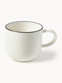 Tasses à expresso en porcelaine Facile, 2 pièces, Porcelaine robuste de haute qualité (env. 50 % kaolin, 25 % quartz et 25 % feldspath), Blanc cassé avec bordure noire, Ø 7 x haut. 6 cm, 125 ml