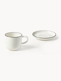 Filiżanka do espresso ze spodkiem Facile, 2 szt., Porcelana twarda (ok. 50% kaolin, 25% kwarc i 25% szpat), Złamana biel z czarną krawędzią, Ø 7 x W 6 cm, 125 ml