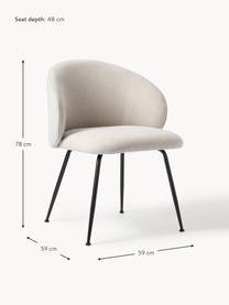 Gestoffeerde stoelen Luisa, 2 stuks, Bekleding: 100% polyester Met 20.000, Poten: gepoedercoat metaalkleuri, Geweven stof crèmewit, zwart, B 59 x D 58 cm