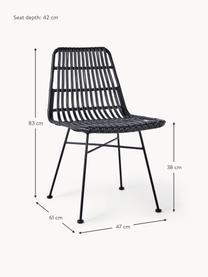 Chaises en polyrotin Costa, 2 pièces, Noir, larg. 47 x prof. 61 cm