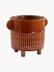 Ręcznie wykonana osłonka na doniczkę z ceramiki Ernie, Ceramika szkliwiona, Brązowy, Ø 21 x W 22 cm