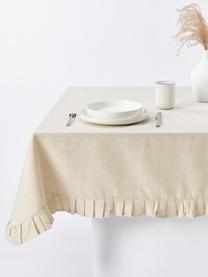 Tischdecke Chambray mit Rüschen, 100 % Baumwolle, Hellbeige, 6-8 Personen (B 160 x L 250 cm)