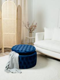 Pouf coffre XL velours bleu foncé Chiara, Bleu, Ø 70 x haut. 42 cm