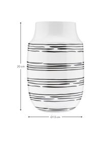 Vaso bianco a strisce fatto a mano Dora, Ceramica, Bianco crema, nero, Ø 13 x Alt. 20 cm