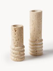 Kleine Deko-Vase Cleighton aus Travertin, H 15 cm, Travertin, Beige Travertin, Ø 6 x H 15 cm