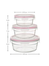 Set de recipientes herméticos Romy, 3 pzas., Recipiente: vidrio templado, libre de, Transparente, rosa, Set de diferentes tamaños