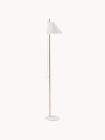 Dimbare LED vloerlamp Yuh met timerfunctie, Lampenkap: gelakt aluminium, Lampvoet: marmer, geborsteld, Wit, gemarmerd, messing, H 140 cm