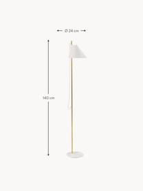 Lámpara de pie LED regulable con temporizador Yuh, Pantalla: aluminio pintado, Cable: plástico, Aspecto mármol blanco, latón, Al 140 cm