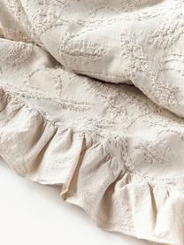 Strukturovaný pléd z bavlny s volány a květinovým vzorem Clara, 99 % bavlna, 1 % spandex, Světle béžová, Š 180 cm, D 250 cm