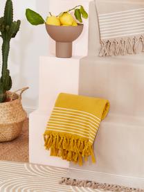 Telo fouta con retro in spugna e frange Freddy, Retro: spugna, Giallo, Larg. 100 x Lung. 180 cm