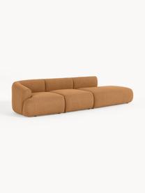 Chaise longue XL componibile in bouclé Sofia, Rivestimento: bouclé (100% poliestere) , Struttura: legno di abete rosso, tru, Piedini: plastica Questo prodotto , Bouclé marrone chiaro, Larg. 340 x Prof. 103 cm, modulo angolare sinistro