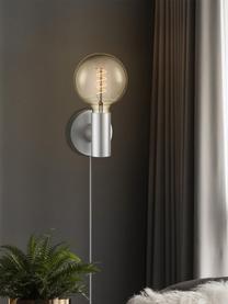 Kleine wandlamp Wally in zilverkleur, met stekker, Fitting: kunststof, Zilverkleurig, zwart-wit, B 12 x H 12 cm