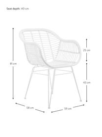 Polyrattan-Armlehnstühle Costa, 2 Stück, Sitzfläche: Polyethylen-Geflecht, Gestell: Metall, pulverbeschichtet, Weiss, Weiss, B 59 x T 58 cm