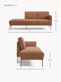 Chaise longue Fluente, Bekleding: 100% polyester. Met 35.00, Frame: massief grenenhout, Poten: gepoedercoat metaal Dit p, Geweven stof lichtbruin, B 202 x D 85 cm, rugleuning links