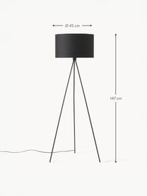 Tripod Stehlampe Cella mit Stoffschirm, Lampenschirm: Baumwollgemisch, Lampenfuß: Metall, pulverbeschichtet, Schwarz, H 158 cm