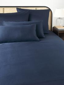 Drap plat en satin de coton Comfort, Bleu foncé, larg. 240 x long. 280 cm