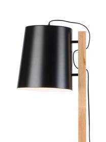 Leeslamp Cambridge met planken van hout, Lampenkap: gepoedercoat metaal, Frame: hout, Lampvoet: gepoedercoat metaal, Zwart, houtkleurig, 38 x 168 cm