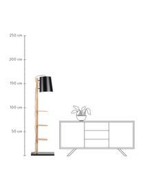 Leeslamp Cambridge met planken van hout, Lampenkap: gepoedercoat metaal, Frame: hout, Lampvoet: gepoedercoat metaal, Zwart, houtkleurig, 38 x 168 cm