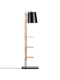 Leeslamp Cambridge met planken van hout, Lampenkap: gepoedercoat metaal, Frame: hout, Lampvoet: gepoedercoat metaal, Zwart, houtkleurig, 38 x 168 cm