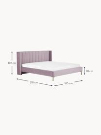 Gestoffeerd fluwelen bed Dusk, Bekleding: polyester fluweel Met 30., Frame: massief grenenhout en pla, Poten: gepoedercoat metaal Dit p, Fluweel lavendel, B 140 x L 200 cm