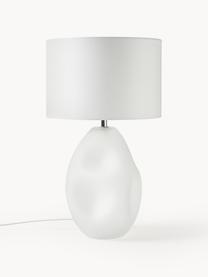 Lámpara de mesa grande de vidrio Leia, Pantalla: tela, Cable: cubierto en tela, Blanco, Ø 30 x Al 53 cm