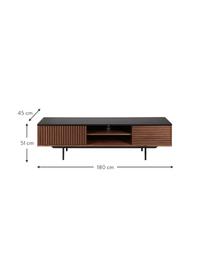 Credenza bassa con decoro scanalato Nuance, Gambe: metallo rivestito, Marrone, nero, Larg. 180 x Alt. 51 cm