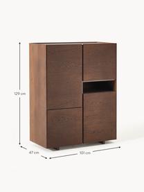 Holz-Highboard Larsen, Korpus: Spanplatte mit Eichenholz, Füße: Massives Eichenholz Diese, Eichenholz, dunkelbraun lackiert, B 101 x H 129 cm