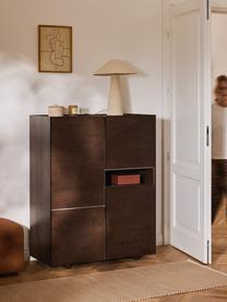 Holz-Highboard Larsen, Korpus: Spanplatte mit Eichenholz, Füße: Massives Eichenholz Diese, Eichenholz, dunkelbraun lackiert, B 101 x H 129 cm