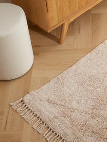 Handgetufte katoenen loper Asisa met zigzag patroon en franjes, Beige, B 80 x L 250 cm