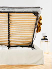 Gestoffeerd bed Feather met opbergruimte, Bekleding: polyester (gestructureerd, Frame: massief grenenhout en pla, Geweven stof lichtbeige, B 160 x L 200 cm