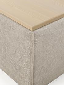 Sofa-Hocker Lennon aus Leinen-Mix mit Stauraum, Bezug: 50 % Viskose, 25 % Leinen, Tablett: Eichenholz, Spannplatte m, Gestell: Spanplatte, mitteldichte , Leinen-Mix Grau, helles Eichenholz, B 88 x T 88 cm