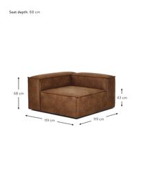 Eckmodul Lennon aus recyceltem Leder, Bezug: Recyceltes Leder (70 % Le, Gestell: Massives Holz, Sperrholz, Füße: Kunststoff, Leder Braun, B 119 x T 119 cm, Eckteil links